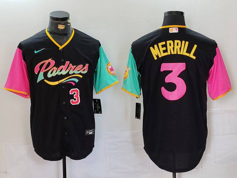Men San Diego Padres #3 Merrill Black City Edition Nike 2024 MLB Jersey style 2->san diego padres->MLB Jersey